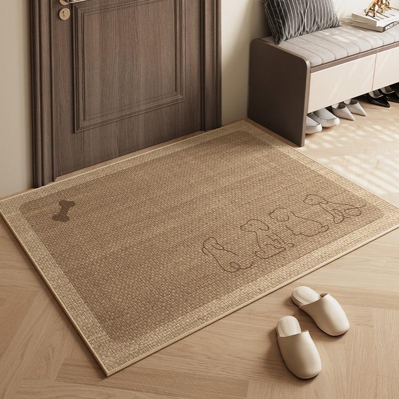 Home Entrance Doormat Modern Log Style Non-Slip Porch Floor Mat Japanese Imitation Linen Door Dust Removal Wear-Resistant Carpet