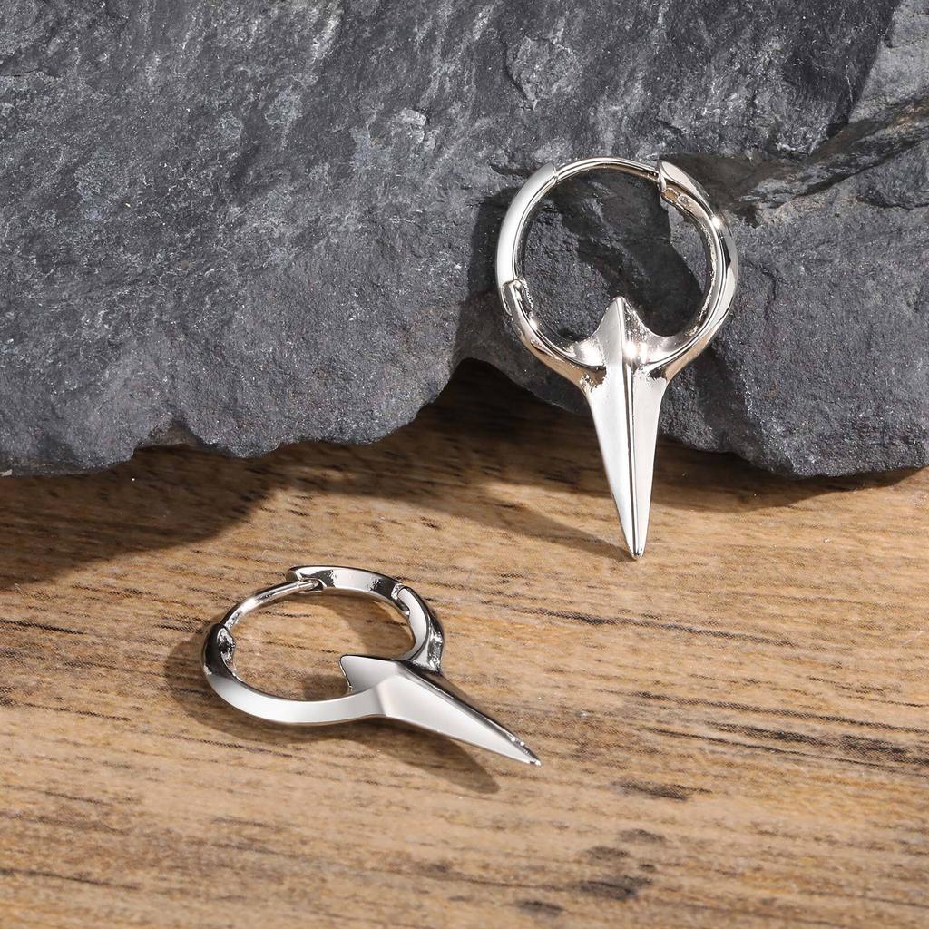 Vnox Personality Cool Mens Hoop Earrings, Silver Color Metal Hoops, Punk Hiphop Piercing Ear Jewelry