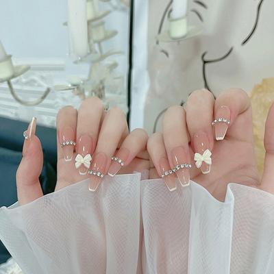 Umělé nehty Francouzská manikúra Motýl Diamant Nositelné Lak na nehty Hotový produkt Odstranitelný