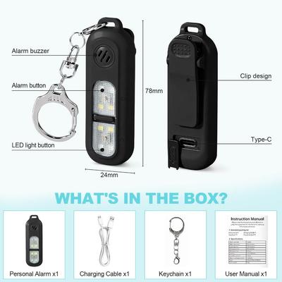 Four-Color Flashing Light Personal Alarm Rechargeable 130DB Loud Siren Safety Alarm Waterproof Strobe Light