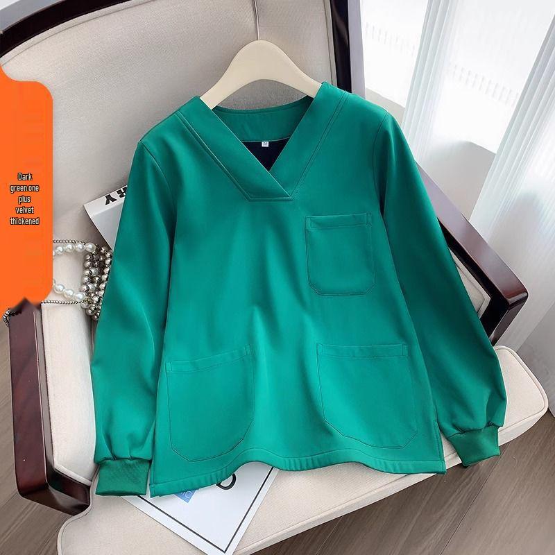 Fleece-Lined Stretch Scrub Suit: Long Sleeve, Quick-Drying for Men & Women, Ideal for Medical Staff In Autumn/Winter.