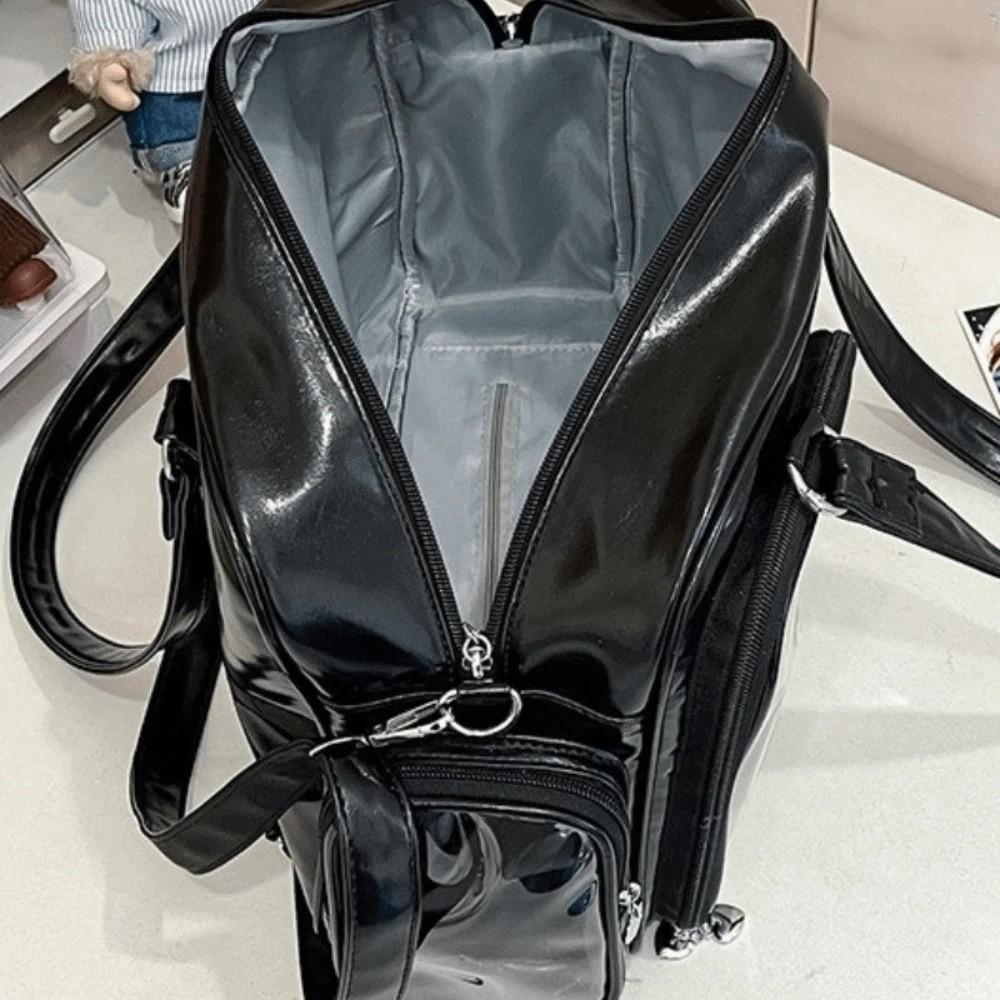 PU Leather Japanese Crossbody Bag Large Capacity Multi-pocket Design Transparent Ita Bag Zipper Storage Simple