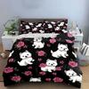 White dogs, pink roses. Bedding sets Duvet cover sets Duvet covers Pillowcases(1* Duvet Cover 2* Pillowcases without duvet insert)