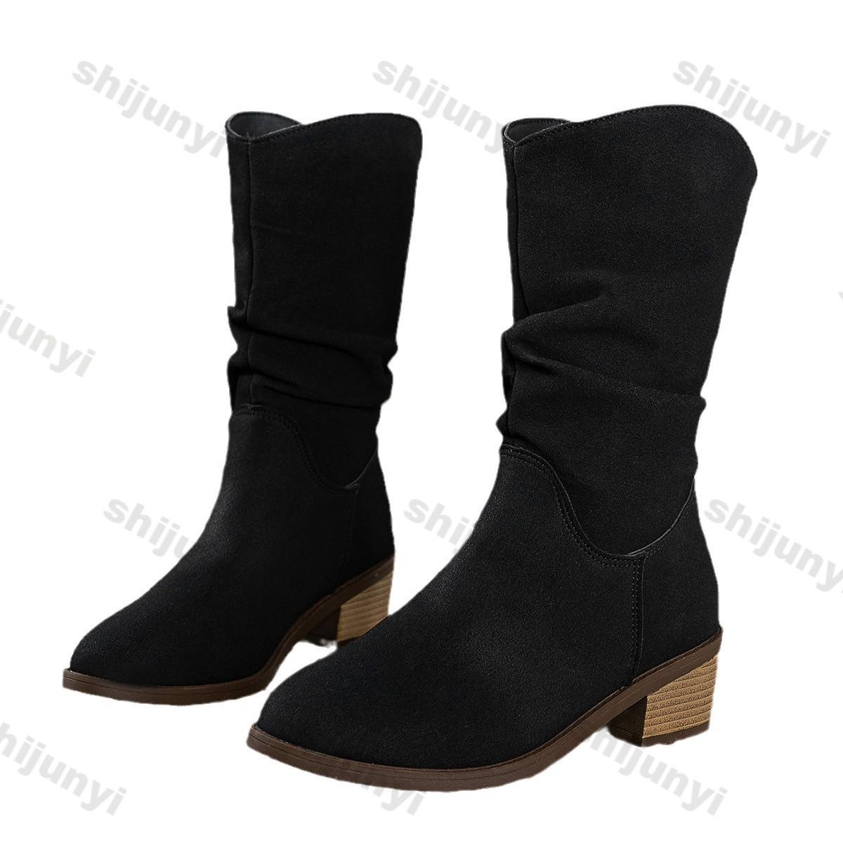 Женские сапоги 2025 Весна Осень Модные ковбойские сапоги до середины голени — фото 6