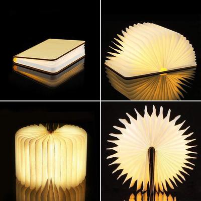 Wooden LED Book Light | Portable Foldable Reading Lamp | 3-Color Auto Changing Desk Light with Battery & Charging Cable