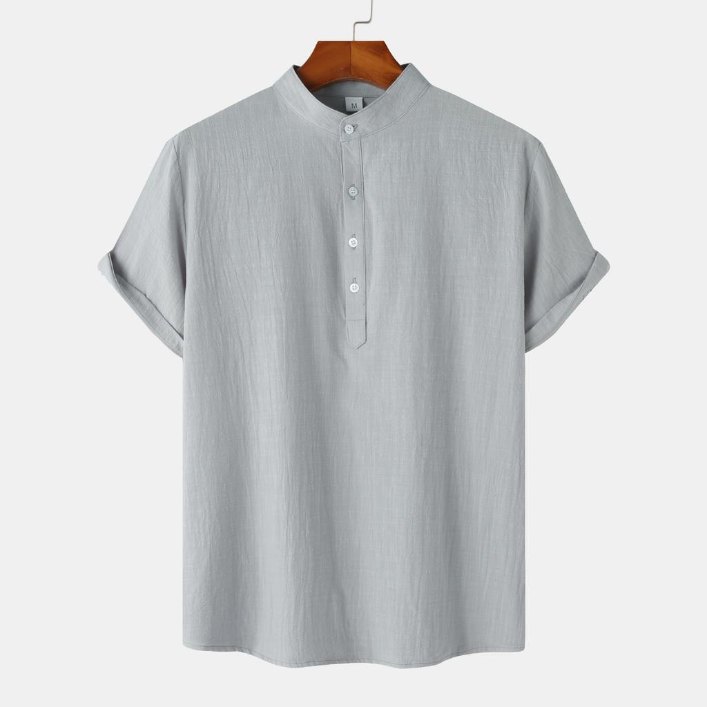 Summer Men's Stand-Up Collar Casual Short Sleeve Shirt Beach T-Shirt Men's Clothing