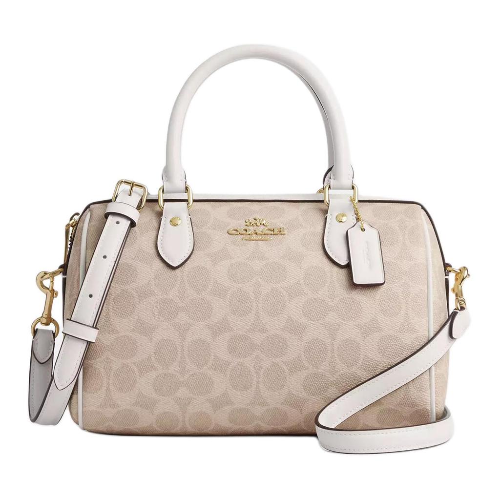 Coach Rowan 25 Logo Zip Closure Coated Canvas Shoulder Crossbody Tote Bag Medium Women Handbags Sand Chalk-White CV961-IMXDM