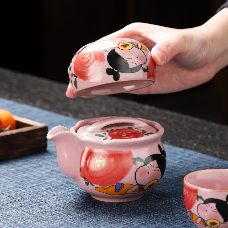Powder Ru Kiln Portable Outdoor Travel Tea Set One Pot Two Cups Kuaike Cup Business Event Gifts