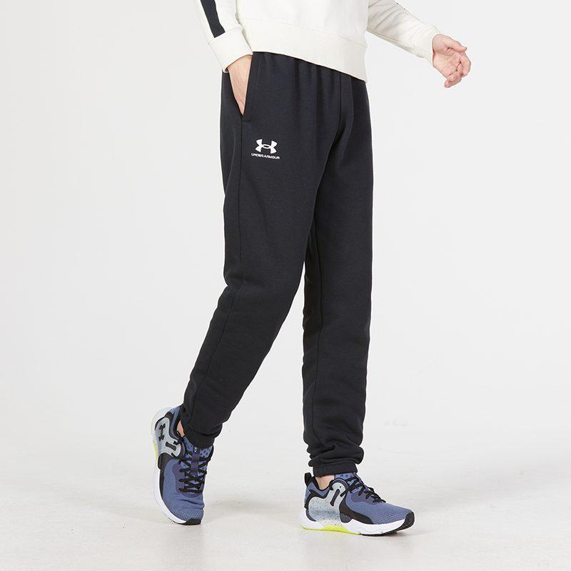 Under Armour Solid Color Logo Label Drawstring Lace Up Thickened And Fleece Lined Casual Sweatpants Men's Black 1373882-001