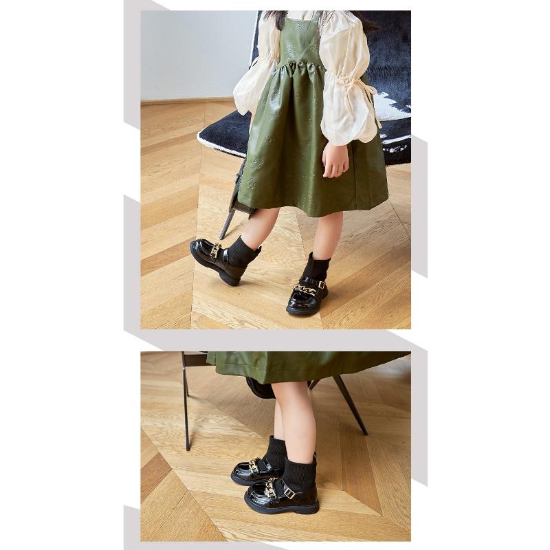 Korean Version of the New Children's Boots British Style Knitted Socks Boots Fashion Chain Foreign Style Princess Leather Boots