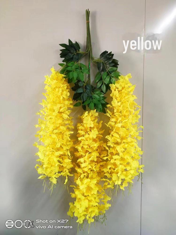 

Штучна квіткова лоза гліцинії для декорування стелі чи вікна - імітаційна рослина з довгими нитками 6 leaves жовтий