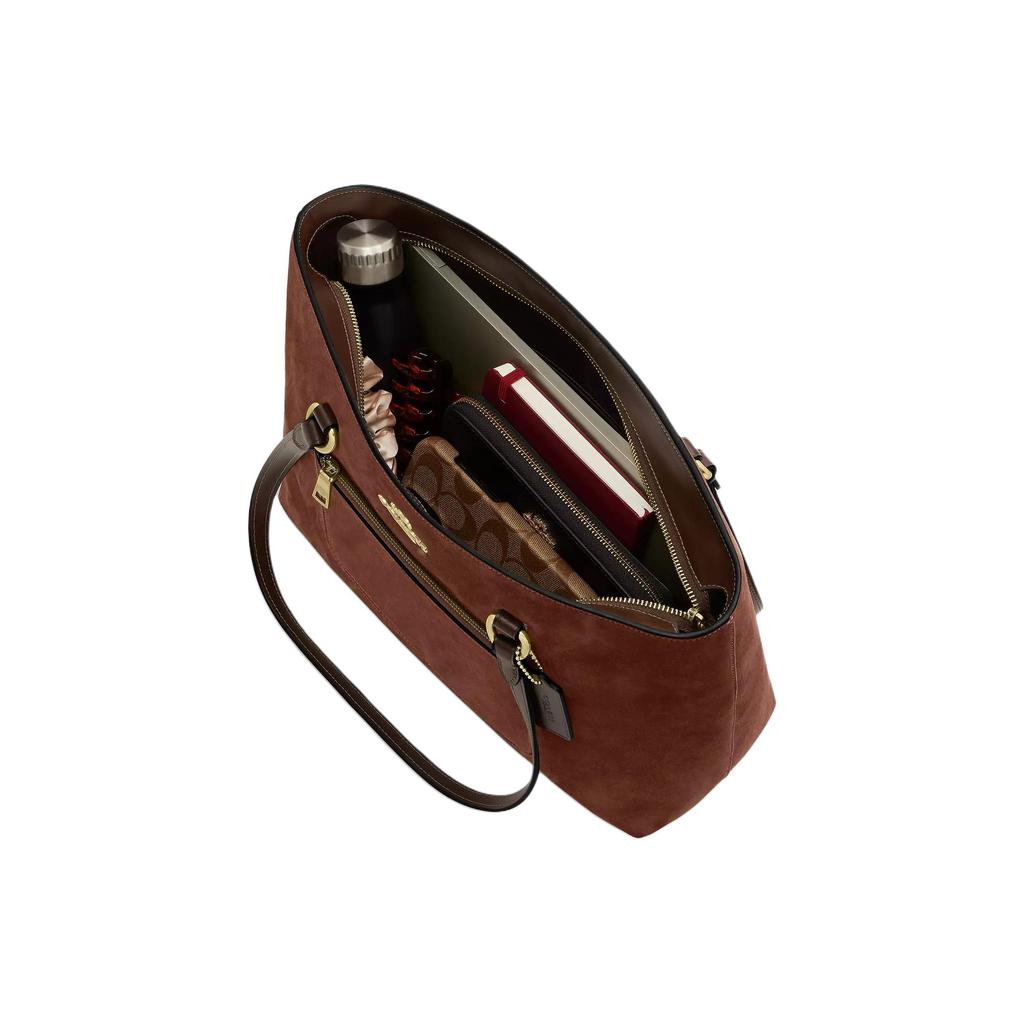 Coach Station 35 Logo Suede And Smooth Leather Tote Bag Women Tote Bags Vintage-Brown CCC77-IME0S