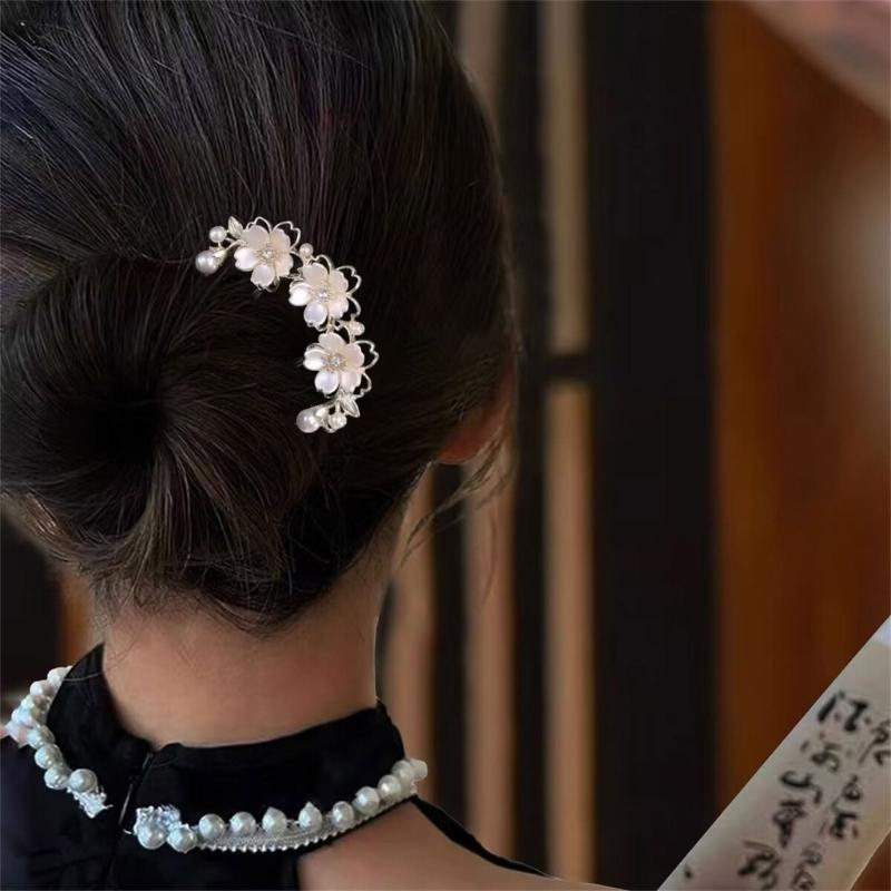 Luxurious Pearls Hairpin Hair Pins Girl Birthday Party Elegant Pageant Flower Crystal Girl Wedding Costume Headwear