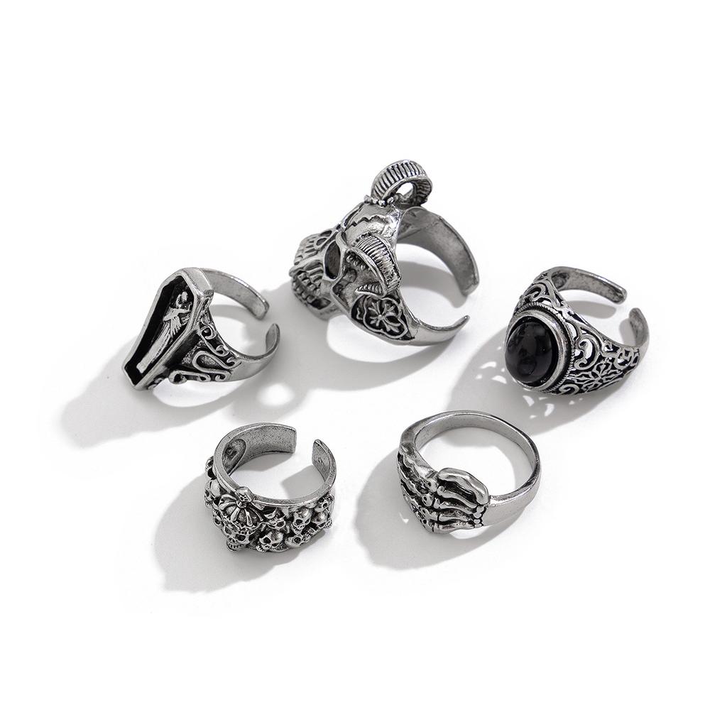 Exaggerated Skull Ring for Men, Hip-Hop Niche Retro Punk Ring Set, Men's Unique Hand Accessories