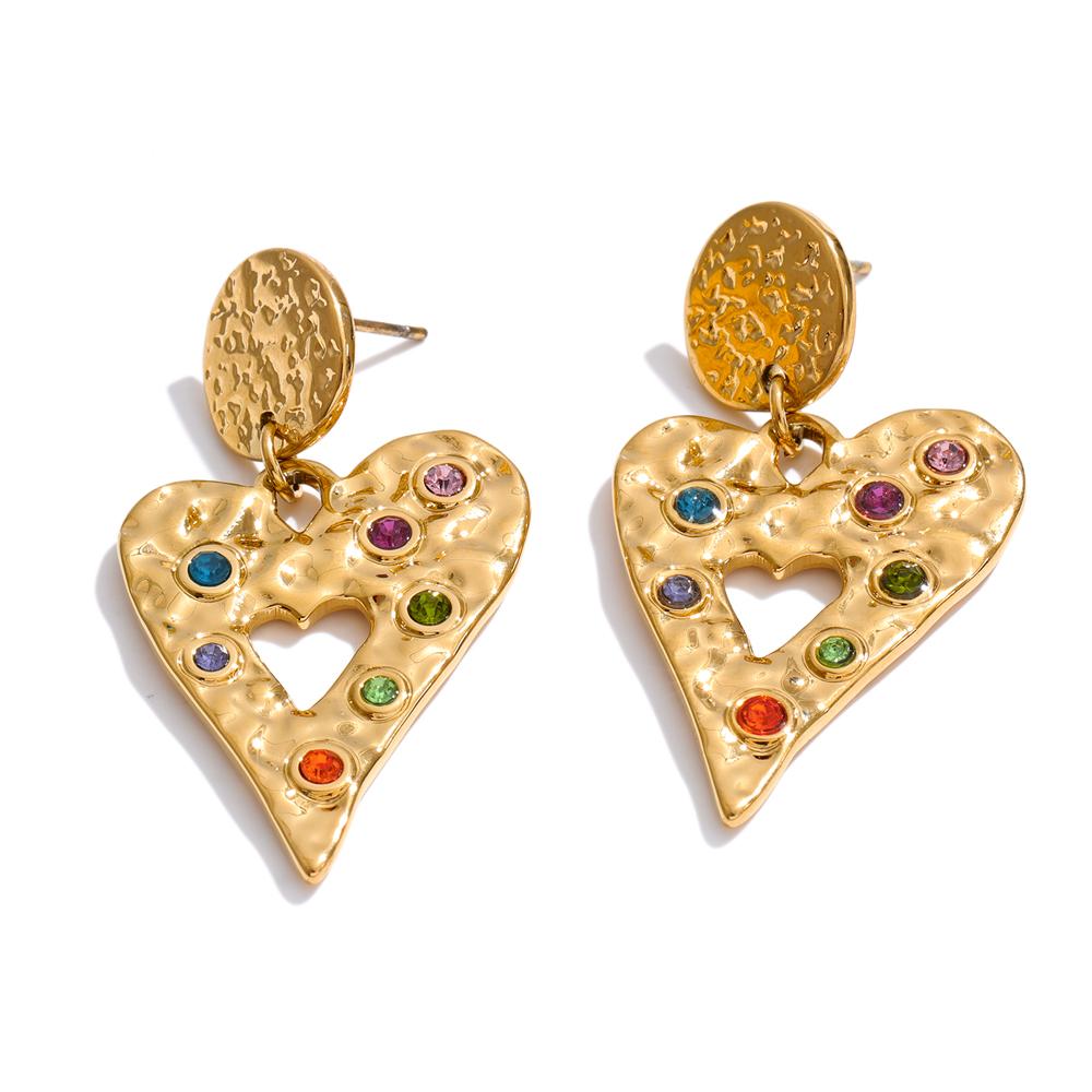 

Yhpup Colorful Zirconia Hammer Metal Heart Drop Earrings Stainless Steel Trending Charm Jewelry Anti Allergic Accessories