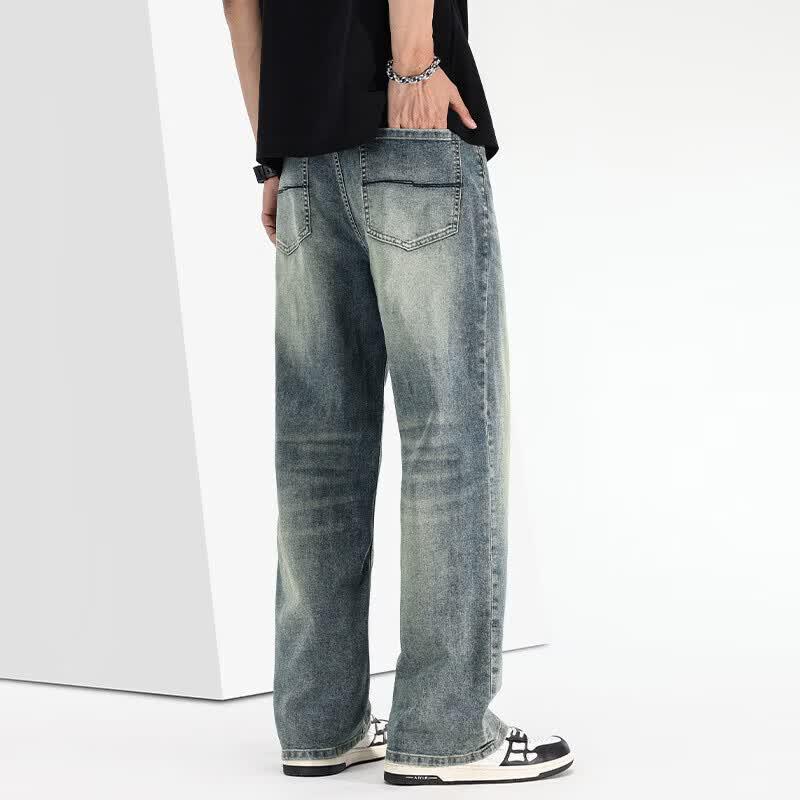 VEE KELLEN Men's Lightweight Summer Loose Straight-Leg Retro Denim Jeans