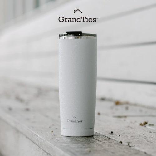 GRANDTIES Premium Drinkware Vacuum Insulated Tumbler, 590ml - Car Cup Holder Compatible & Easy Open/Close Spout (Pearl Snowy)