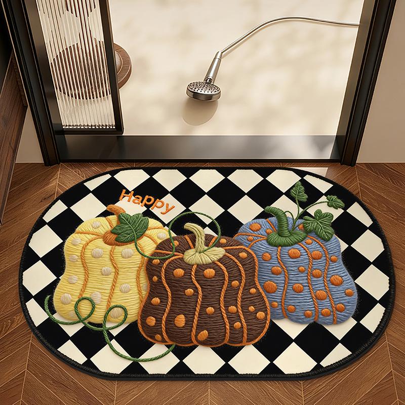 Colorful Pumpkin Anti-slip Bathroom Mat – Water Absorbent Decorative Floor Rug