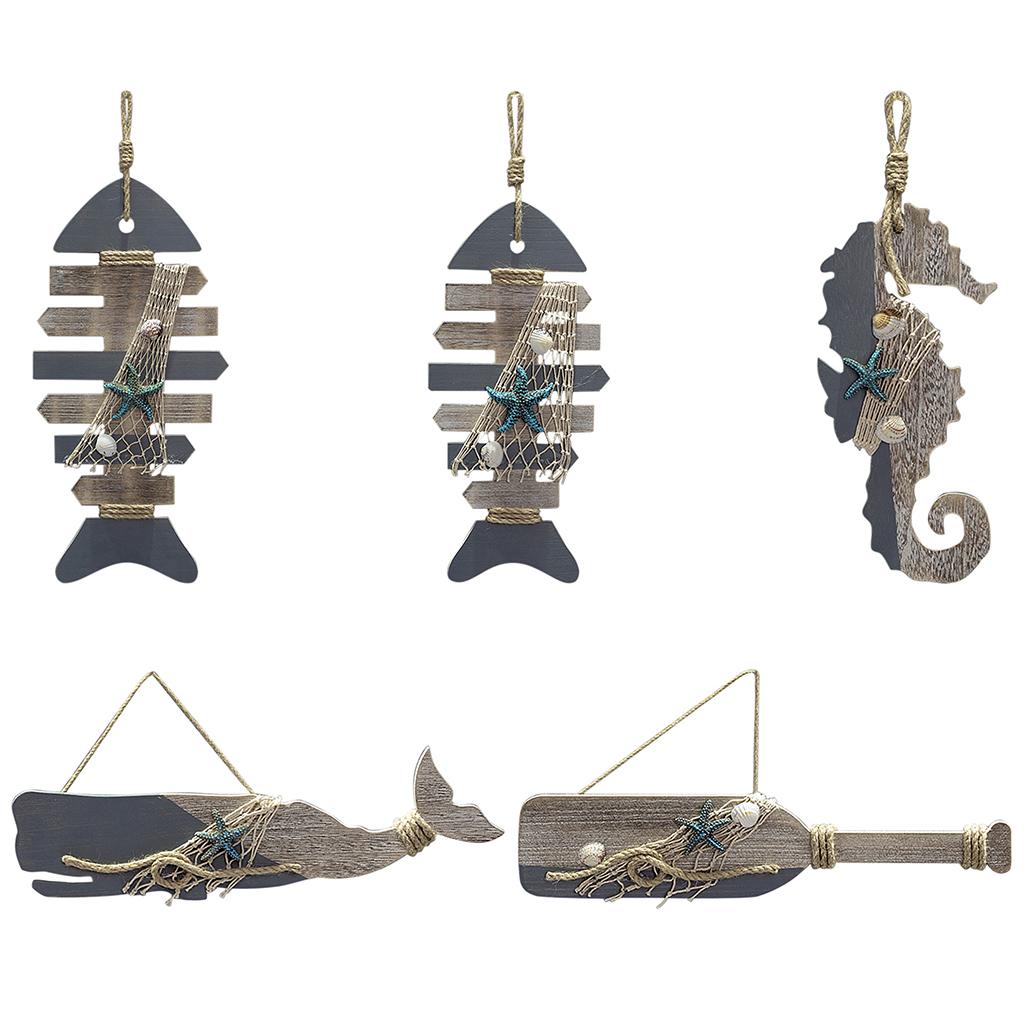 Wood Fishbone Whale Hanging Decor Door Seaside Bar Cafe Shop Wall Sign