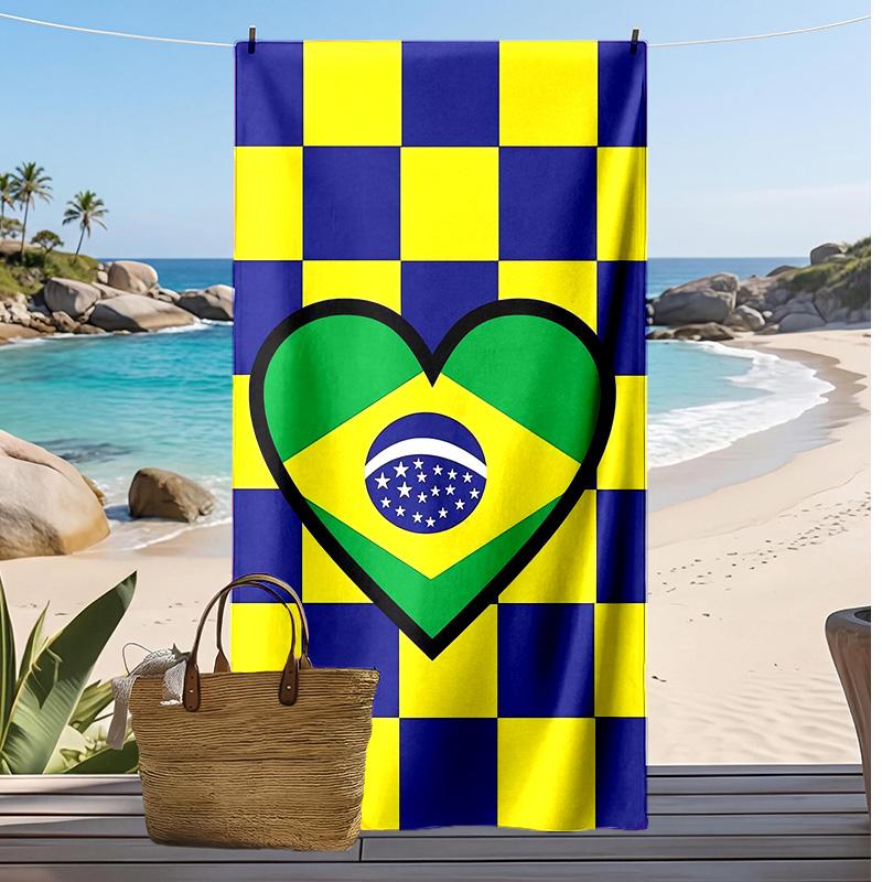Brazil National Football Team Printed Beach Towel Quick Dry Soft TowelPortable Large Rectangular Beach Blanket for Travel Swimming Pool