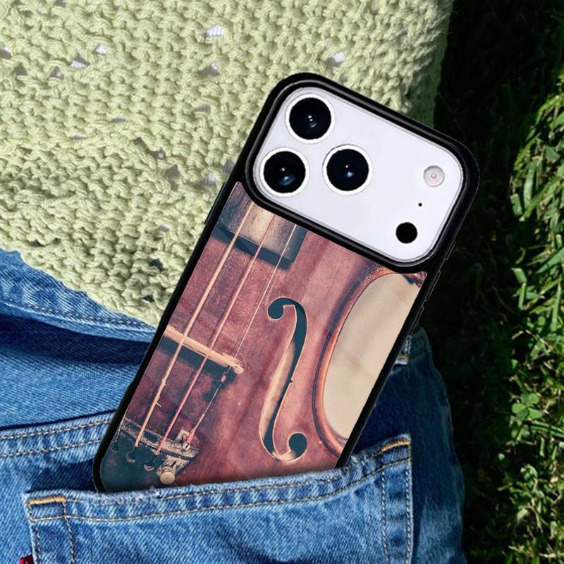 Wood Cello Violin Phone Case For iPhone 17 AIR 16 Pro Max 15 14 Pro 11 12 13 Shockproof Silicone Cover
