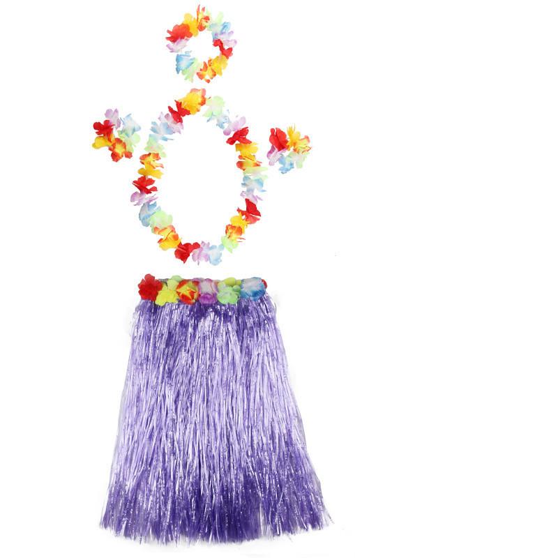 Hawaiian Kids Cute Grass Hula Lei Skirt Flower Wristband Garland Costume Fancy