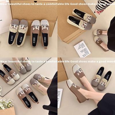 New Summer Temperament Cat Embroidery Non-slip Soft-soled Mother Shoes Old Beijing Cloth Shoes Women's Flying Woven Lightweight Women's Shoes