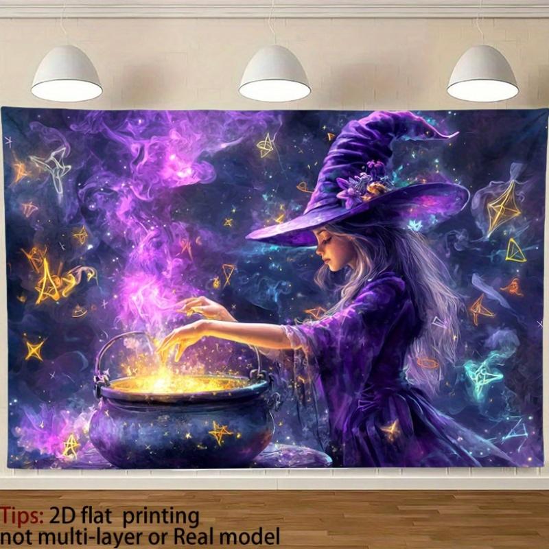 Dreamy Purple Witch Potion Tapestry Mysterious Starry Sky Magic Printing Hanging Cloth Room Decoration 100X70CM
