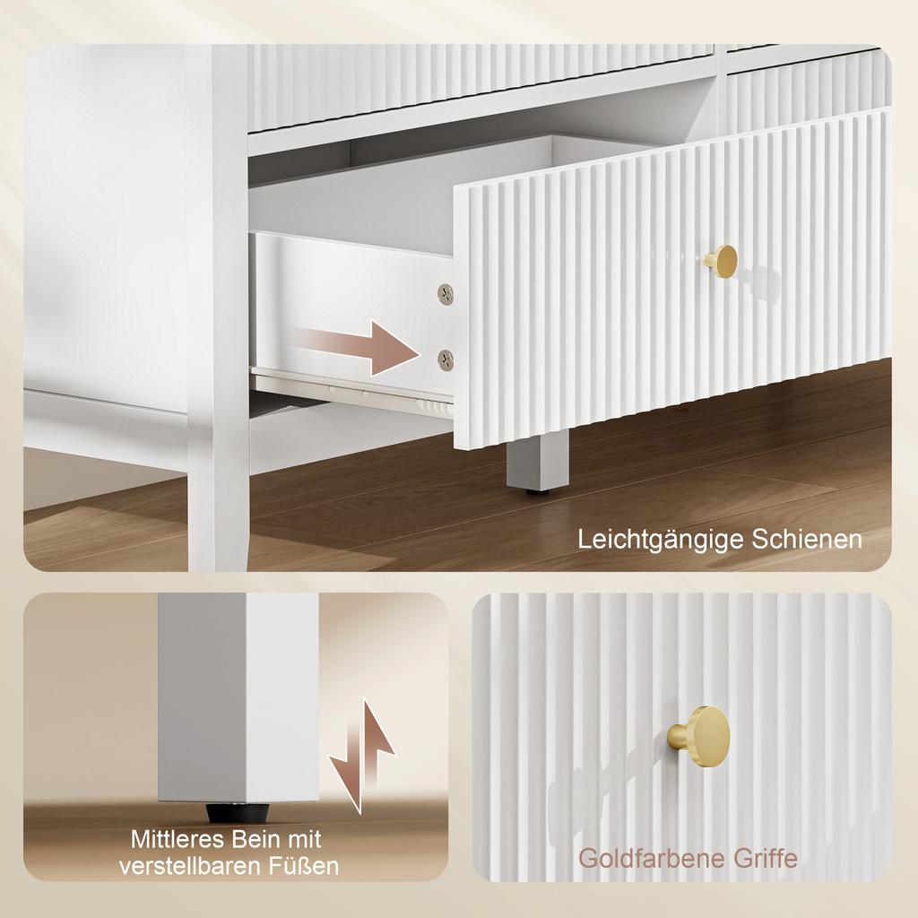 Fluted Dresser, 6 Drawer Chest of Drawers for Bedroom, Living Room, Hallway, Closet, White