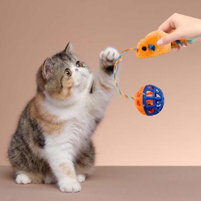 Interactive Cat Mouse Toy with Bells Simulation Plush Mouse Cat Chew Toy Fuzzy