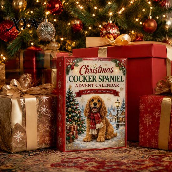 Christmas Countdown Calendar Animal Advent 2026, 2D Box with Kids Party Favors Acrylic Dog Pendants, Festive Tree Hanging Decor, Holiday Gift