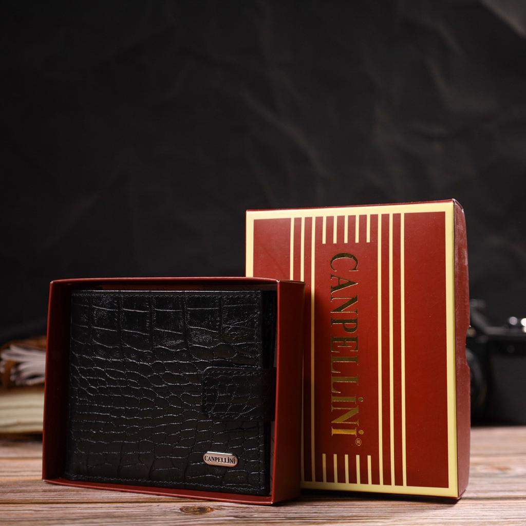 Men's Original Horizontal Format Wallet Made of Genuine Leather with Crocodile Embossing CANPELLINI 21768 Black