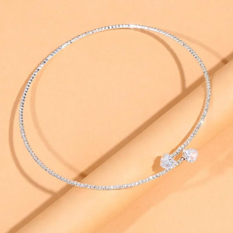 Fashion Rhinestone Heart Collar Choker Necklace for Women Simple Open Collar Necklace Torques Jewelry Accessories