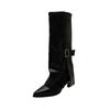 Shoes for Women 2025 New Autumn Pointed Toe Retro Knee-high Boots Fashion Versatile Lace-up Cuff Solid Large Size Women's Boots