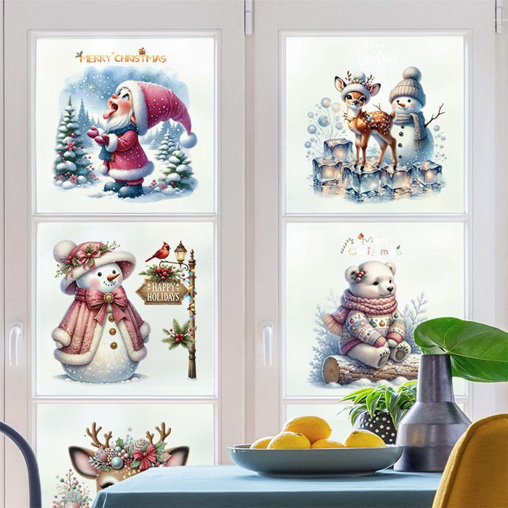 Multicolor Christmas Electrostatic Stickers Santa Clause Reindeer Cartoon Shopwindow Decals DIY Party Supplies Xmas Tree Sticker
