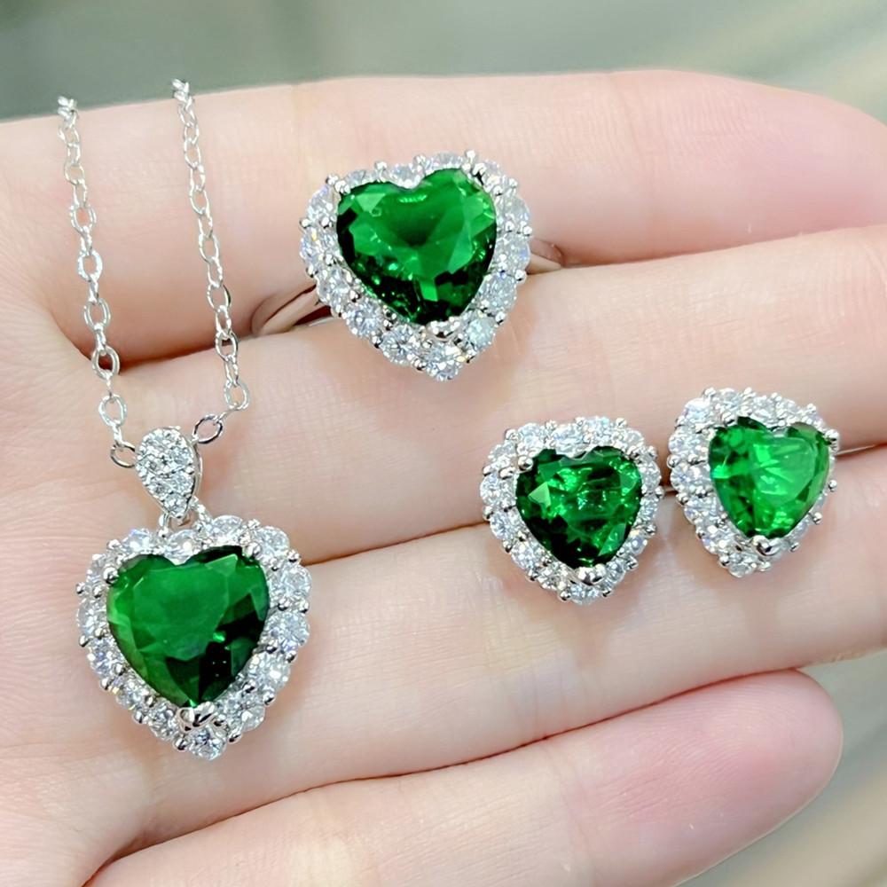 Сердце из морских драгоценных камней Классические комплекты ювелирных изделий для женщин Жена Романтическая свадьба Вечерние платья Аксессуары Подарки на день рождения resizable&45cm