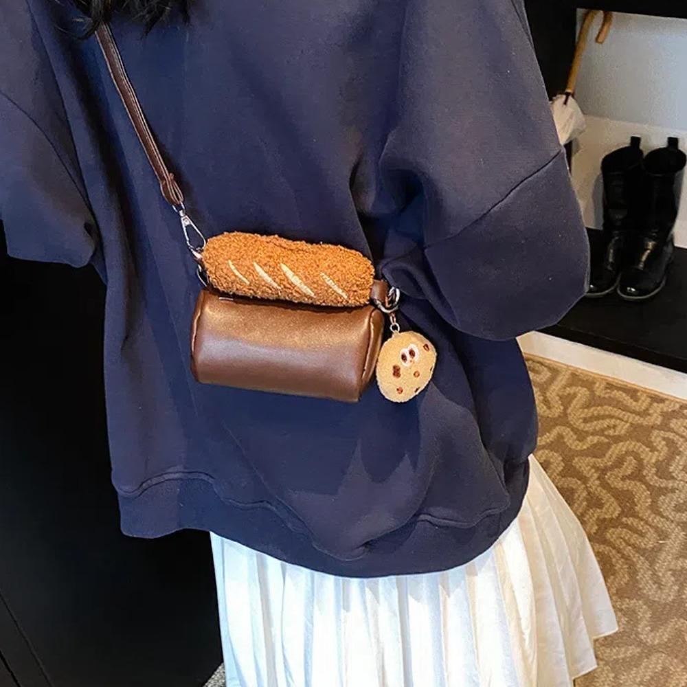 Small PU Leather Shoulder Bag Plush Cartoon Crossbody Bag Cookie Hot Dog Handbag Shopping