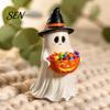 Holiday Atmosphere Enhancers Resin Ghost Statue with Pumpkin Candy Bowl for Halloween Table Decor, Cute Desk Decor Office Desktop Organizer