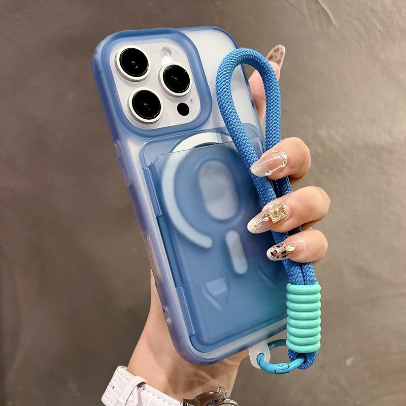 For  Card Holder Slot Lanyard Case for For Iphone 16 1 14 Pro Max Plus 13 12 11 Wallet Wrist Strap Candy Color Matte Cover