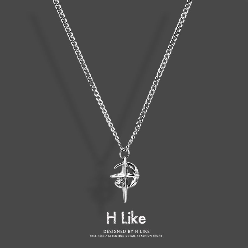 

Star Moon Diamond Necklace Pendant Ornaments Titanium Steel Stylish Snake Bone Short Sweatshirt Chain Men s and Women s Elegant Style Accessories O letter chain 70cm cross star moon bright drill