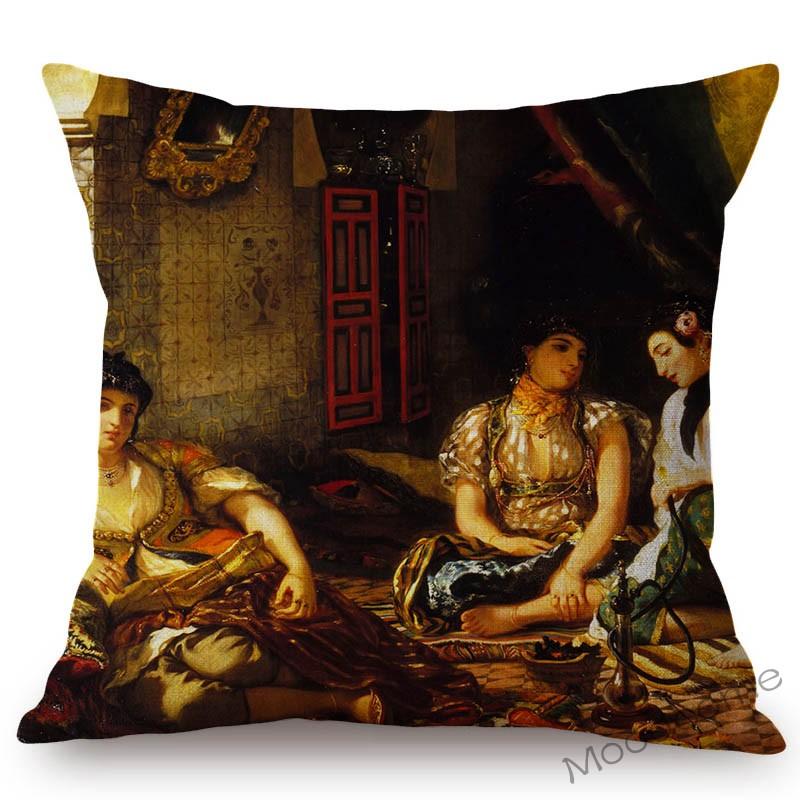 French Painter Eugene Delacroix Liberty Guiding The People Famous Oil Painting Home Decorative Pillow Case Sofa Cushion Cover