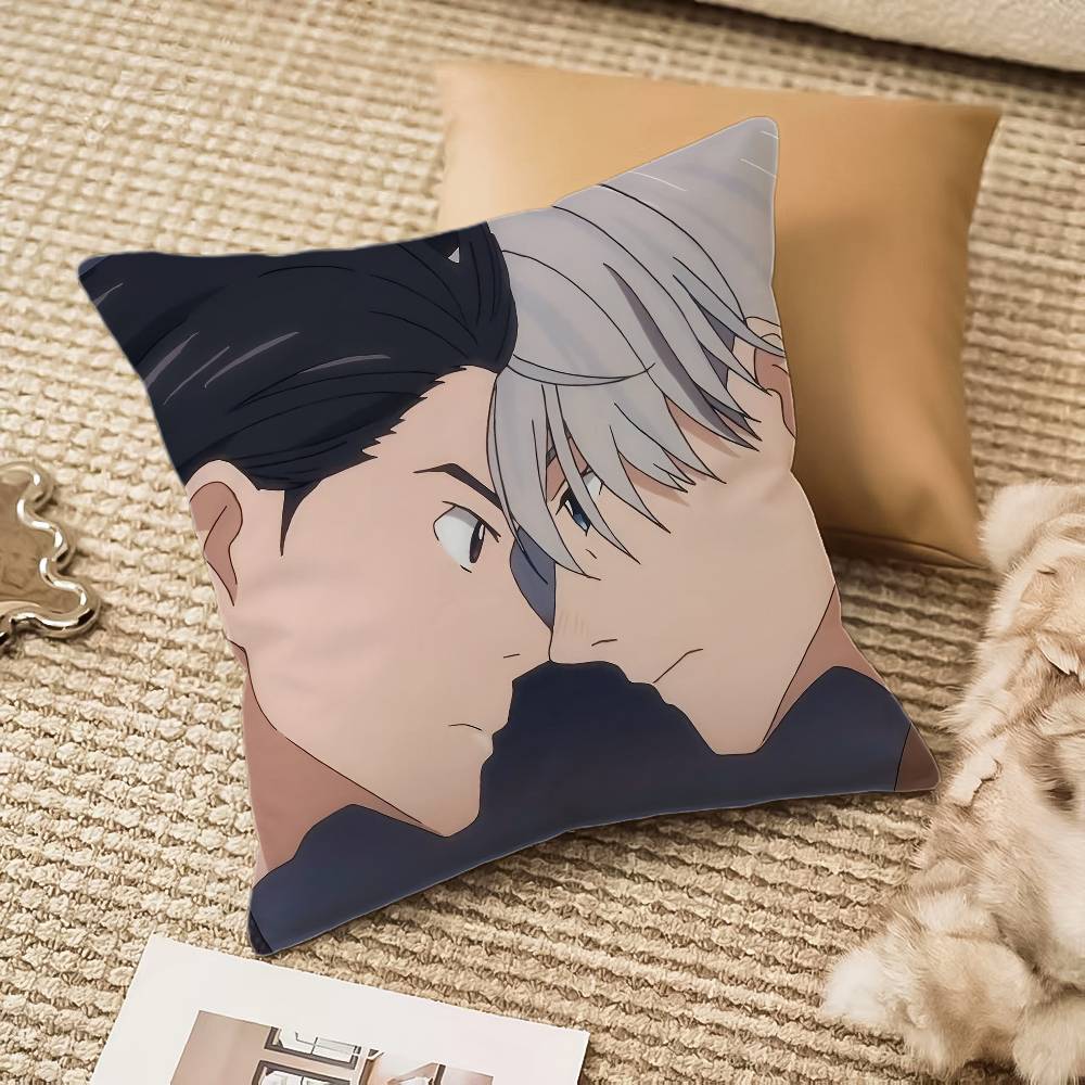 

Y-Yuri On Ice Pillow Case Anti-dustmite Pillowcase Invisible Zipper Silky Short Plush Sofa Cushion Cover 12x12Inch