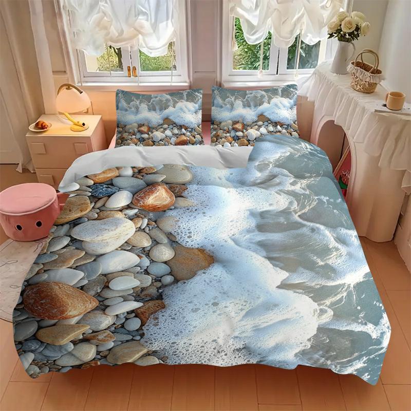 3Pcs Beach Pebbles Sea Foam Bedding Set Quilt Cover Pillowcase Home Christmas Xmas Halloween Gift 1 Duvet Cover 2 Pillowcase M928586