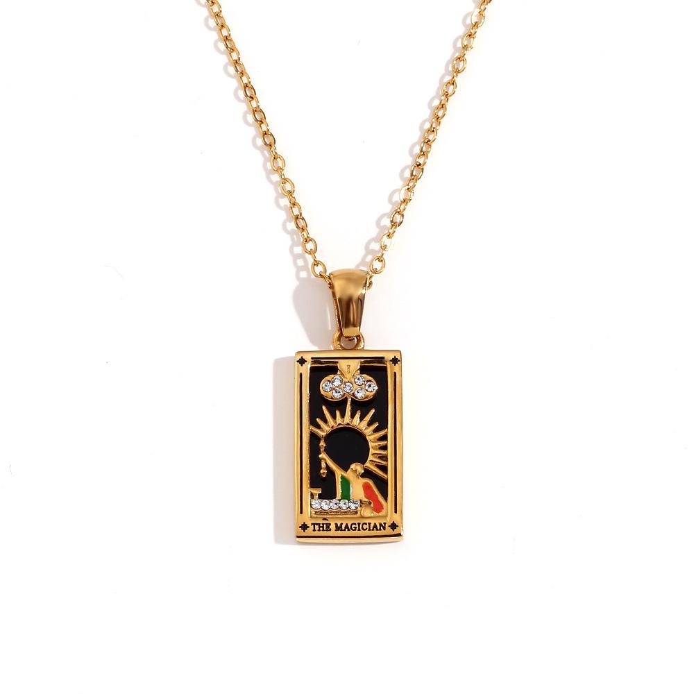 18K Gold-Plated Stainless Steel Tarot Card Necklace - European & American Retro Style