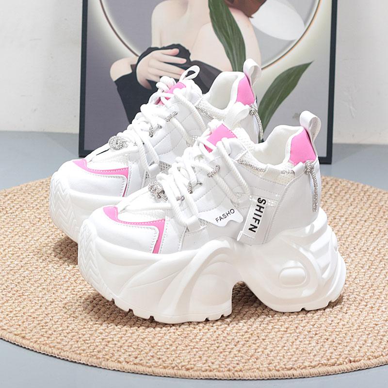 Fashion 12CM Genuine Leather Flats Lace Up Fashion Women Spring Autumn Platform Wedge Flats Shoes Chunky Sneaker Vulcanize