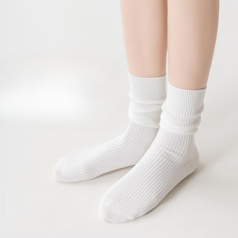 5 Pairs Women's Autumn and Winter Mid-calf Double Needle Vertical Stripes Sweat Absorption Breathable Stacked Long Socks