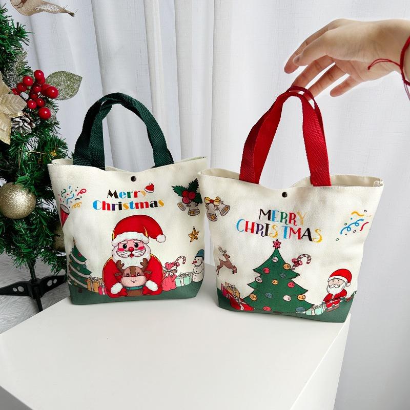 2026 Weihnachtsgeschenktaschen für Kinder Geschenk-Leinentasche Weihnachten Heiligabend Handtasche Geschenke Karamelläpfel Spielzeug Verpackungstasche für Kind
