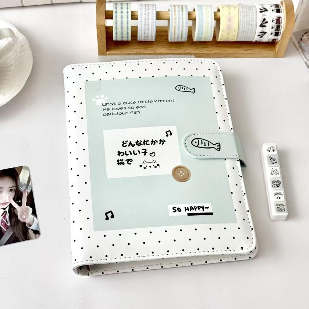 

Multi-functional A5 Loose-leaf Notebook PU Leather Polka Dot Cat Photo Album Photocard Protector School Office