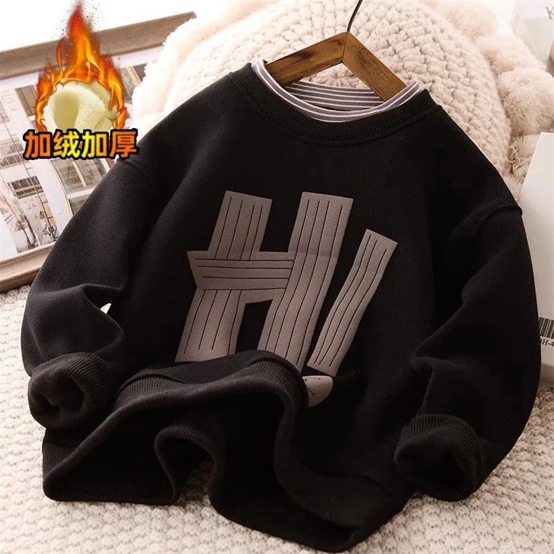Felpa per bambini, in pile, calda, senza cappuccio, con stampa a lettere, abbigliamento per bambini, adolescenti, casual, primaverili