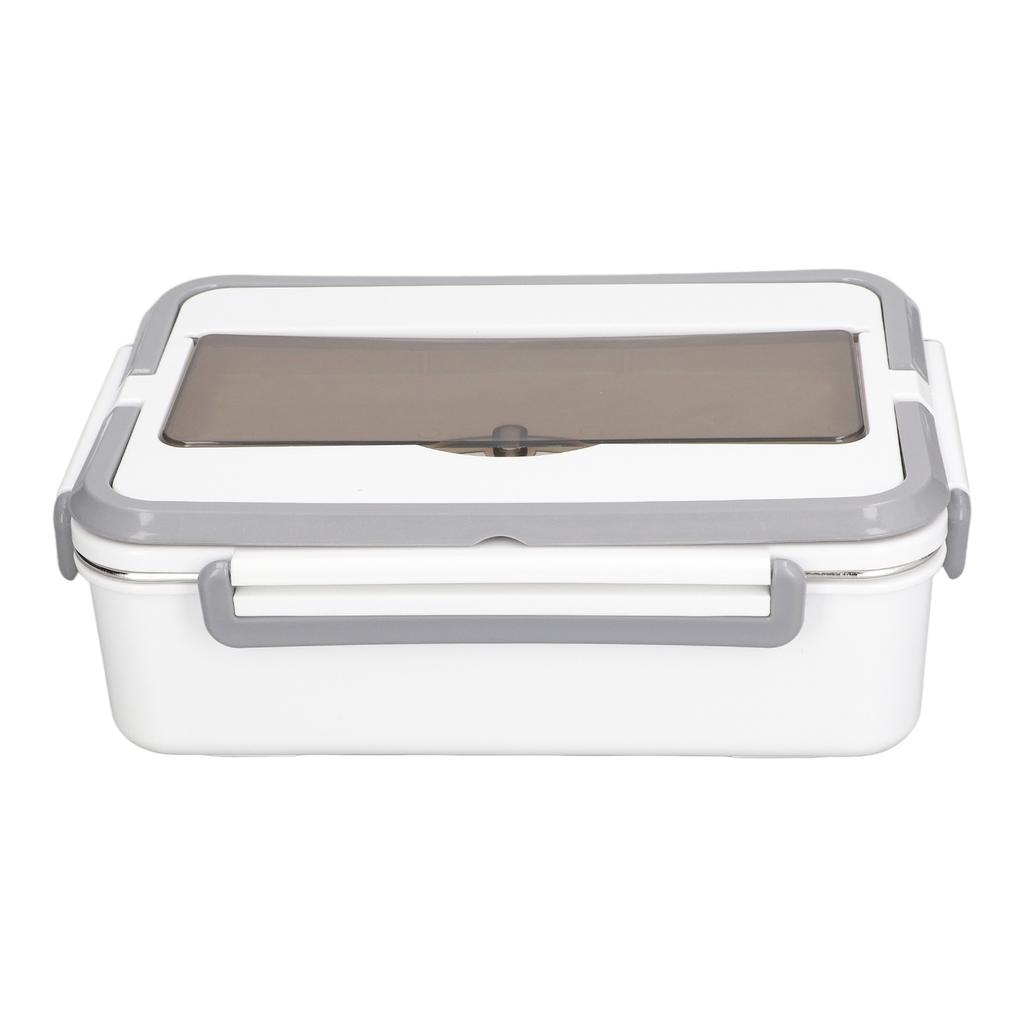 Electric Lunch Box Gray White Double Handles Water Free Pluggable 2 Grid Low Noise Heating Lunch